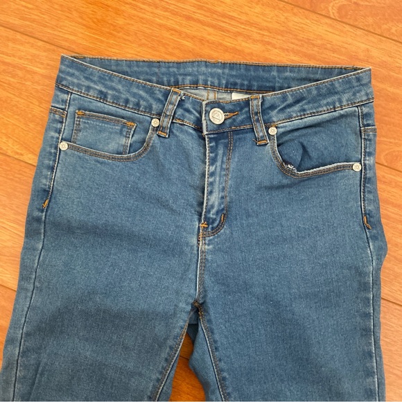 UNIF Push Skinny Jeans Blue High Waisted Distressed Cut Out Knees - Picture 2 of 8